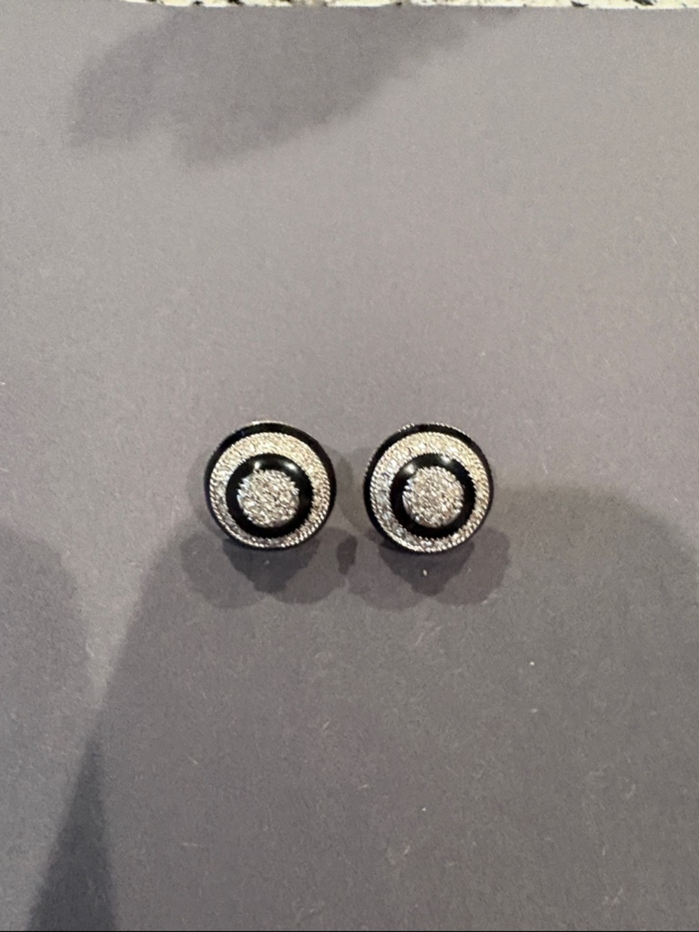 Round Black and Silver Pave Stud Earrings